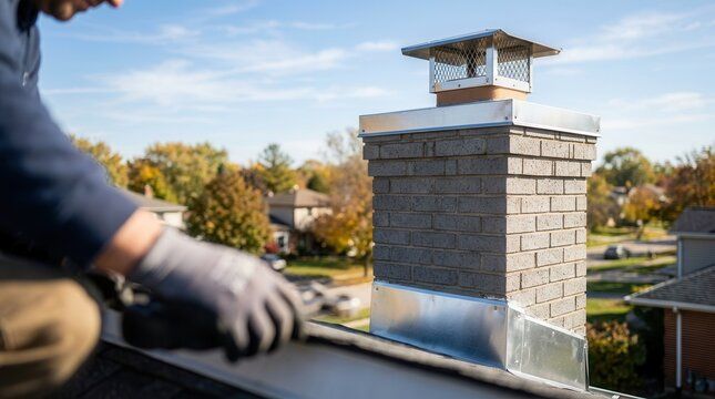 New stainless cap and flashing on a block chimney over Toms River